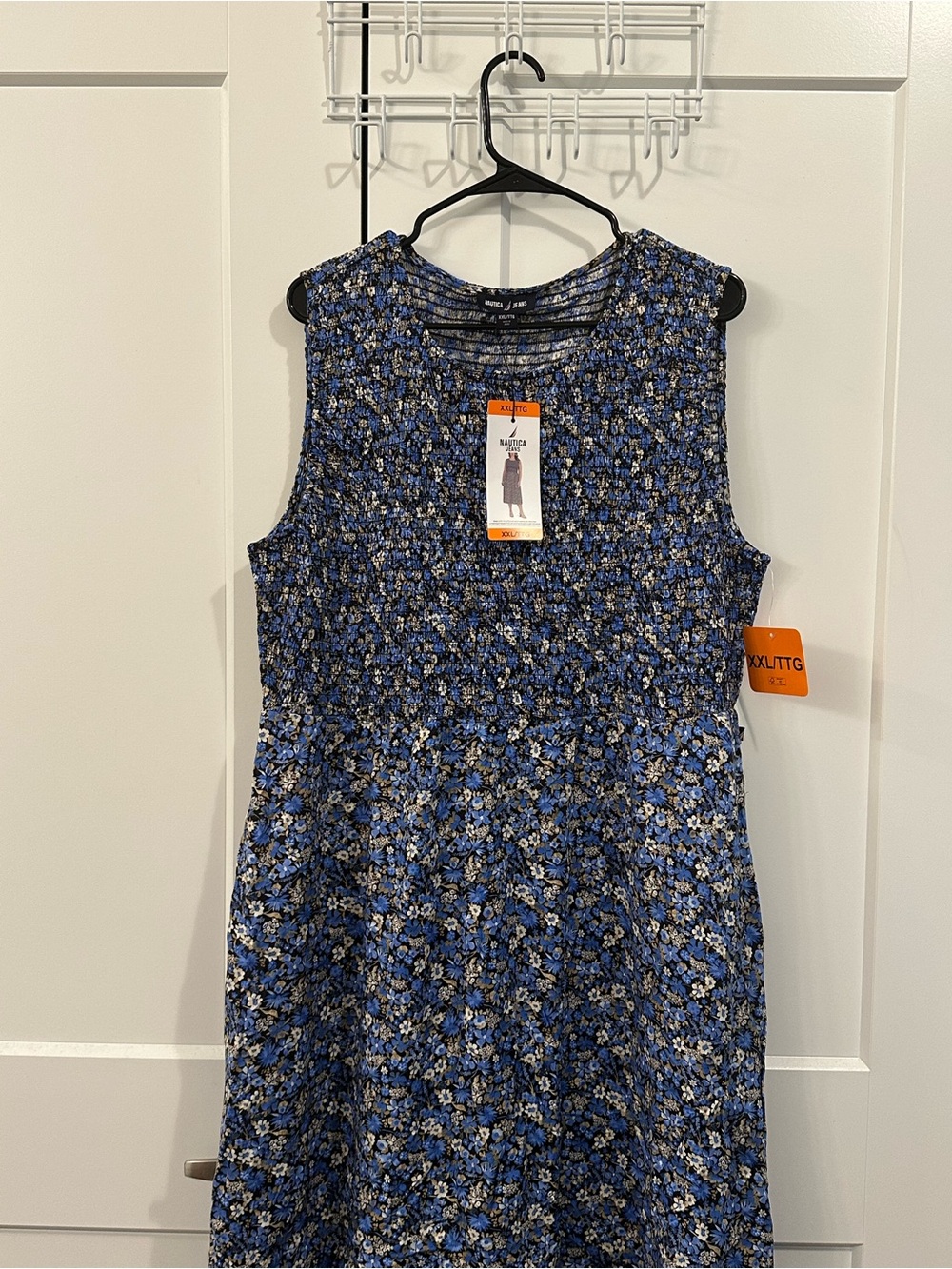 Sleeveless Blue Floral Midi Dress